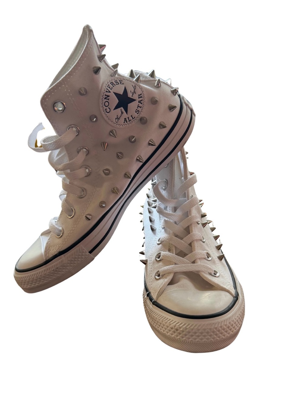 Gothic Converse White High-Top Sneakers with Silver Studs